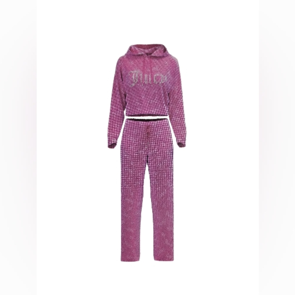 Juicy Women's Velour Tracksuit/Sleepwear Set, Hooded Crop Top and Pants